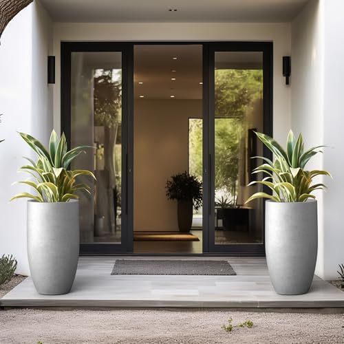 Kante Large Round Tapered Pale Gray Concrete Planter 24" Tall, Outdoor - Image 3
