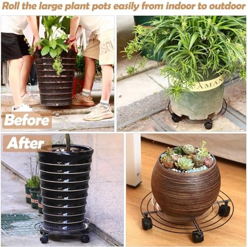 6 Packs Large Metal Plant Caddy with Wheels 13" and 11.8" Heavy-duty Wrought Iron Rolling Plant Stands with Casters Plant Dolly Plant Roller Base Indoor and Outdoor Plant Pot Movers Planter Rollers - Image 6