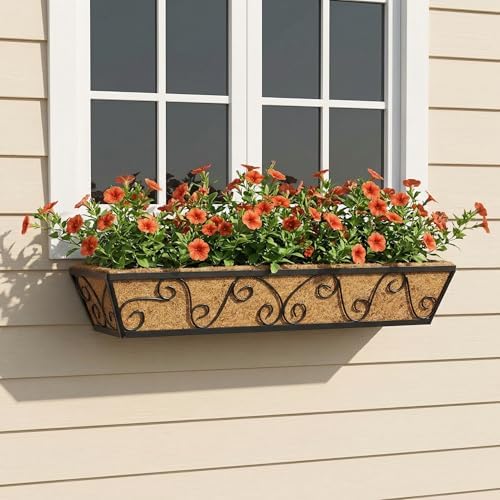 Y&M 30 Inch Window Deck with Coco Liner, Fence Metal Hanging Flower Planter Window Basket Deck Railing Planter Boxes for Outdoor Garden Lawn-Butterfly, 2pcs - Image 6