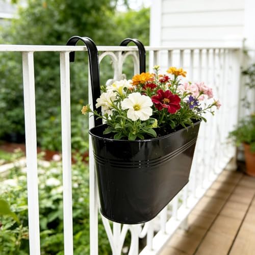 6 Pack Mixed Size Balcony Hanging Planters for Patio Garden Décor, Black - Image 6