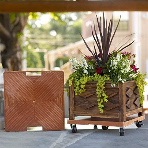 DeVaultEnterprises 16" Square Rolling Plant Caddy, Heavy Duty Plant Stand with Wheels, Indoor Outdoor Planter Base (1, Terracotta/Handle) - Image 4