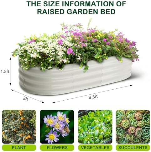 GarveeLife 2 Pcs 4.5x2x1.5ft Oval Raised Garden Bed,Galvanized Raised Beds,Open-Ended Base Metal Raised Planter Beds,Garden Bed Outdoor,Planter Raised Boxes for Vegetables,Flowers,Tool-Free Asse,White - Image 2
