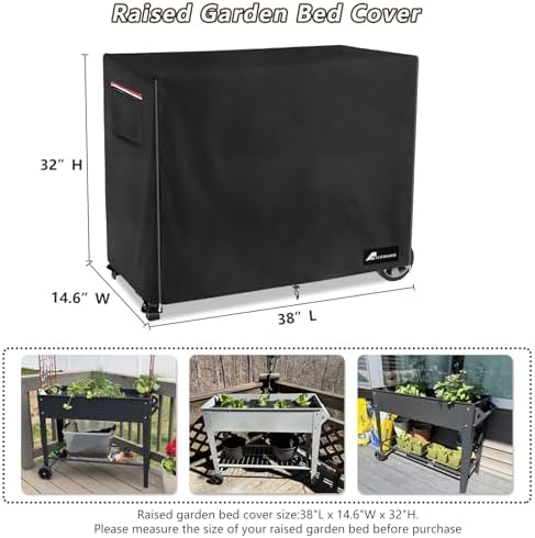 Raised Garden Bed Cover,Heavy Duty 600D Waterproof Elevated Wood Planter Box Stand Cover for Winter,Planter Raised Beds Covers (Black, 38 x 14.6 x 32) - Image 2