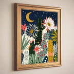 Framed Canvas Wall Art Bohemian Gouache Desert Night Cereus Flowers Navy and Coral Cacti Canvas Print Poster Gold Frame Wall Decor for Living Room Bedroom Boho Art, Desert Decor - Inch 12x16 - Image 5
