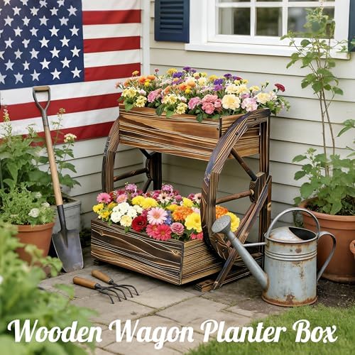 NestNature Wooden Wagon Planter Box|Rustic Planter Use On Indoor&Outdoor - Image 2