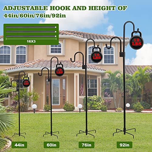 Shephard Hooks Outdoor 76 Inches for Lanterns Double Hooks Heavy Duty Shepherd Stand Plant Hanger Yard Hooks for Solar Lights,Bird Feeder Wedding Adjustable Height&Hooks Powder Coated - Image 3