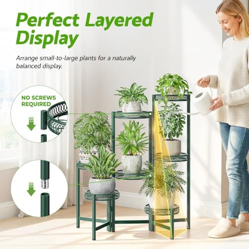 7 Tier Metal Corner Plant Stand Indoor Outdoor, Folding Tall Plant Rack, Heavy Duty Wrought Iron Flower Pot Stand, Planter Display Rack for Living Room Balcony Garden Patio - GreenFlower - Image 6
