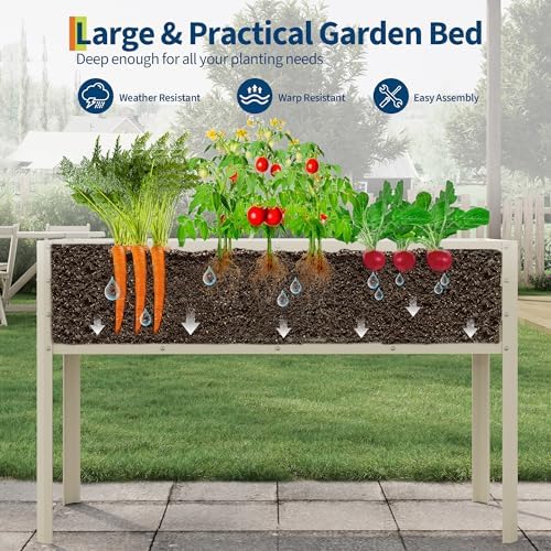 Garvee Galvanized Raised Garden Bed with Legs, 50×17×32 in Large Elevated Planter Box for Outdoor Plants, Sturdy Metal Raised Garden Beds for Vegetables, Flowers & Herbs, Backyard, Patio, Beige - Image 2