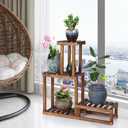 Wood Plant Stand Indoor Outdoor 4 Tier Plant Rack Corner Plant Shelf - Image 4