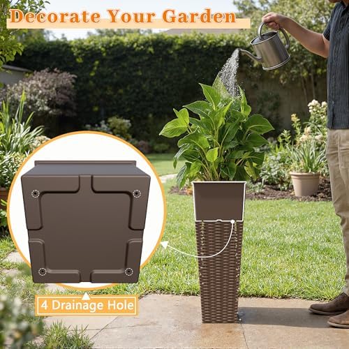Greesum 23 Inch Tall Plastic Planters (Set of 2), Brown - Image 4
