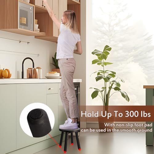 Round Solid Wooden Stool,Plant Stand,Step Stool,Black,15.8" H - Image 5