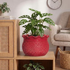 10 Inch Flower Pots, Ceramic Pots for Indoor Plants, Red - Image 3