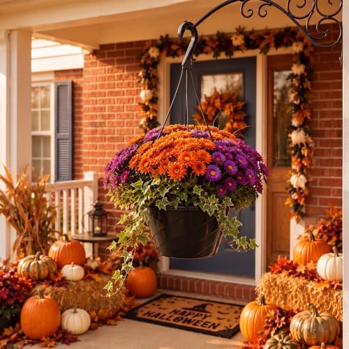 16 Pcs 10 Inch Modern Euro Swirl Hanging Planter Uv-Resistant Plastic Hanging Basket Smart Drainage Lightweight Indoor Outdoor Flower Pots for Garden Porch Balcony Patio Home Decor (Black) - Image 6