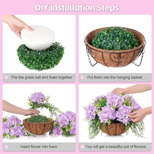 Ammyoo Artificial Light Purple Hydrangea Flowers with Hanging Basket - Image 6