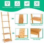 Tangkula Bamboo 5-Tier Ladder Shelf Bookshelf, Wall-Leaning Bookshelf, Plant Flower Stand, Storage Display Shelves for Living Room Bathroom Office, Multifunctional Ladder Bookcase (Natural) - Image 7
