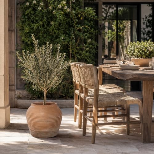 12"H x 14" Dia Distressed Terracotta Planter Pot with Drainage Hole, Vintage Ribbed Clay Pot Look, Rustic Decorative Large Indoor Outdoor Flower Pot for Patio, Porch, Garden, Entryway Farmhouse Decor - Image 7