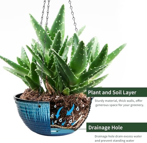 12 Inch Glazed Hanging Planters for Indoor Outdoor Plants, Hanging Baskets - Image 5