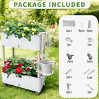 Self-Watering Raised Planter Box with Lockable Wheels,2-Tier Elevated Garden Bed with Visible Water Level Window,Indoor Outdoor Plastic Plant Box for Flowers,Vegetables & Herbs - Image 4