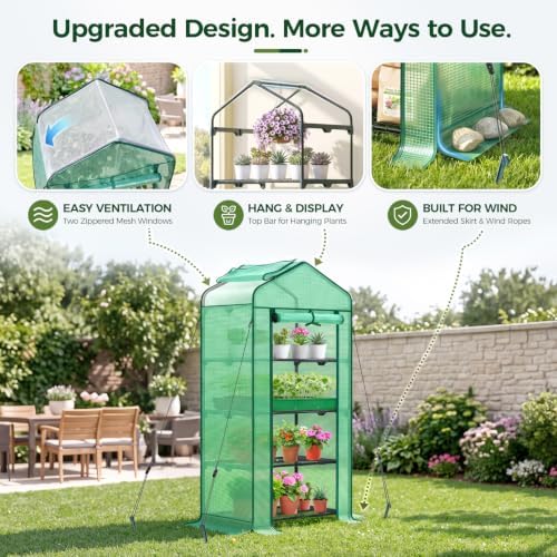 Mini Greenhouse with Screen Roof, Ohuhu Upgraded Portable 4 Tier Small Greenhouses for Outdoors Indoor with Reelable Door, Heavy Duty Plastic Green House for Outside Garden Patio Yard Porch Balcony - Image 3