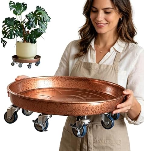 Rolling Planter Caddy(570lbs Capacity), Heavy Duty Metal Plant Stand with Brake Wheels Plant Dolly Mover Plant Pot Tray Saucer for Indoor Outdoor 20Inches Copper by SKAFORZ