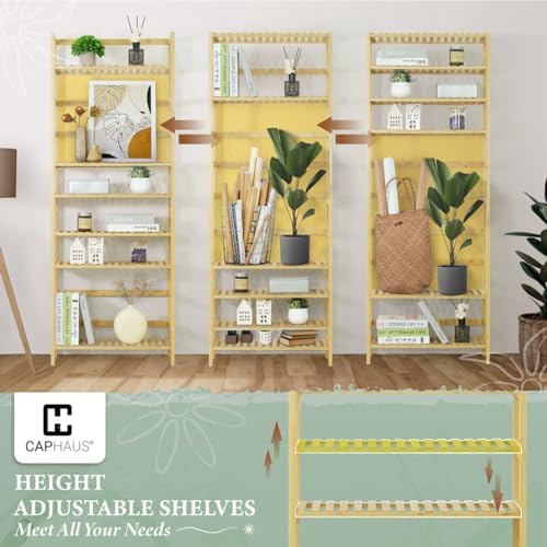 Fencer Wire 5-Tier Bamboo Shelf, Bamboo Open Storage Bookcase with Adjustable Layer, Freestanding Plant Display Stand, Multifunctional Storage Rack Stand for Bathroom, Bedroom, Kitchen, Natural - Image 4