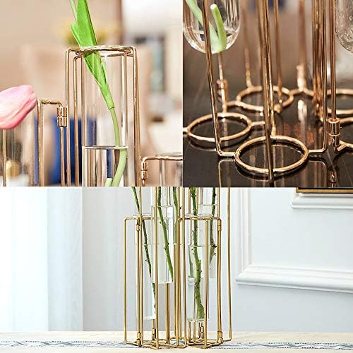 Geometric Vase Gold Hinged Esmiome - Vases for Centerpieces with 5 Test Tubes, Geometric Decor Metal Frame can be Bent, Geometric Vases Wire Propagation Station Plant Holder Modern for Wedding, Home - Image 6