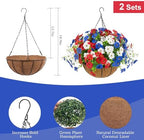 Hananona 2 Set Artificial Outdoor Flowers with Hanging Basket, 2 Hanging Planters with 24 Pcs Patriotic Flowers for Summer Front Porch Patio 4th of July Decor (Red, White, Blue) - Image 2
