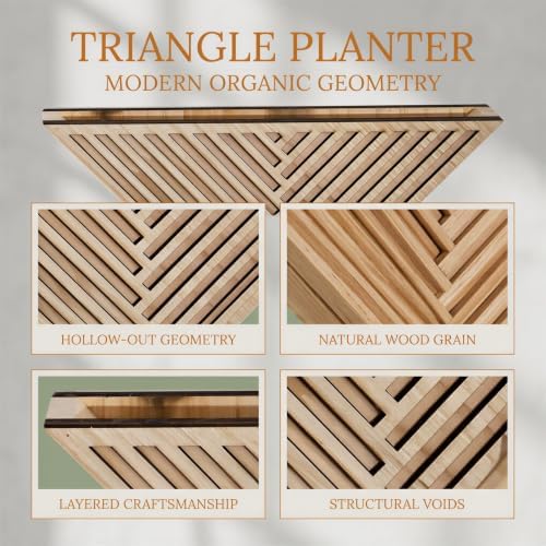 Triangle Wall Planter for Dry Plants, Hollow Out Geometric Wooden Wall Decor, Natural Wood Creative Home Decor Display Shelf for Flower Arrangements, Living Room, Entryway, Balcony - Image 5