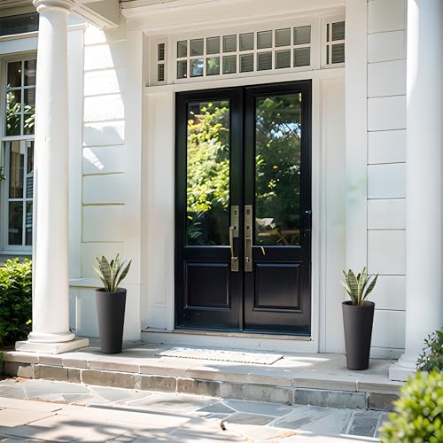 Kante 2-Pack All-Weather 15.8" H Round Tapered Black Concrete Planters - Image 5