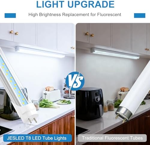 JESLED 2FT T8 LED Tube Light, 6000K Cool Bright White, 12 Pack - Image 3