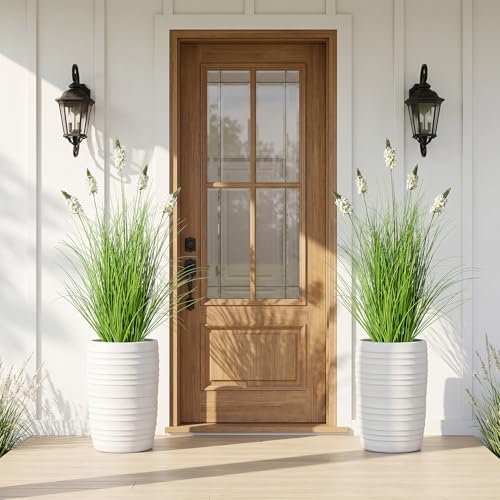 Fake Grass 3FT - Artificial Plants with Hyacinth Flowers, 2 Pack Ornamental Tall Grass Greenery with Pot, Fake Plant for Indoor Outdoor, Office Patio Decor, New Home Gift, White - Image 2