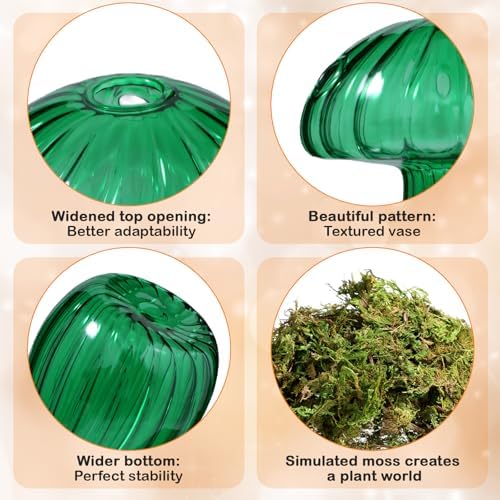 13 Pcs Glass Mushroom Vase Propagation Station with Hydroponic Plant and Artificial Fake Moss 6 Colored Plant Vase Table Centerpiece Decor for Forest Birthday Wedding Party Decoration (Bright Color) - Image 5