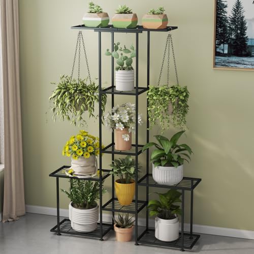 Plant Stand Indoor Outdoor, Metal 6 Tier Tall Hanging Plant Shelf for Multiple Flower Planter Large Heavy Duty Ladder Plant Holder for Garden, Black (y-201) - Image 3