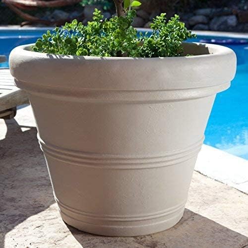 Crescent Garden Brunello Classic Gray Rolled Rim Planter Pot, Lightweight Indoor/Outdoor Weather-Safe Round Plant Pot, Extra Large Plastic Pot for Big Plants, 27''W (Concrete-Colored) - Image 3
