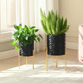 Modern Planter Pots, Set of 2 Black Planters with Stand, Decorative Planters, Metal Pots with Drainage Holes for Living Room, Office, Garden by AFTERMAT