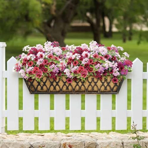 Window Boxes Planters: 2 Pack 24 Inch Railing Planter Box with Adjustable Brackets for Porch Fence Patio Balcony Hanging Flower Baskets with Coco Liners for Outdoor Garden Decor - Bronze - Image 4