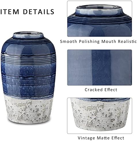Decorative Ceramic Vases for Home Decor Two Tone Boho Flower Vase for Table Centerpieces Big Blue Pottery Vase Table Flowers Decor Vase Living Room Shelf Fireplace - Image 5