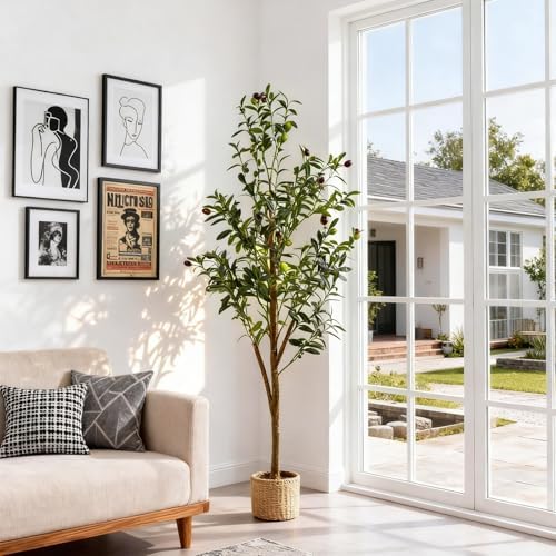 4Ft Artificial Olive Tree with Moss & Basket - Indoor Tall Faux Olive Tree in Planter, Large Fake Olive Silk Tree with Realistic Branches and Fruits for Home Decor, Office, Living Room - Image 2