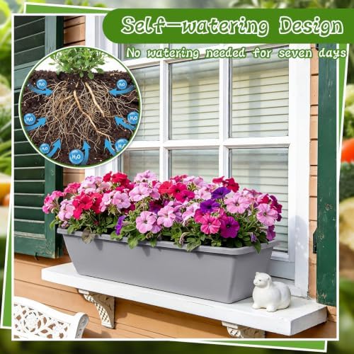 8 Pcs 24 Inch Plastic Window Boxes Planters, Light Gray - Image 5