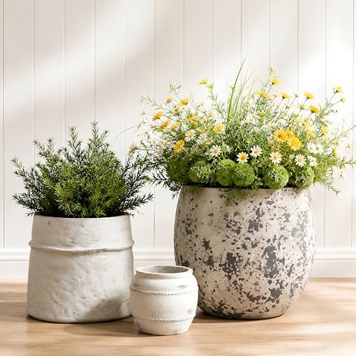 Craft flowerpots 18"+13"+9" Dia Round Concrete Planter Set of 3 Large Outdoor/Indoor Planter Pots Containers with Drainage Holes and Rubber Plug for Home Garden (White, Large) by Unknown