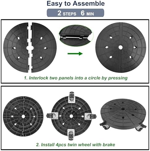 14 Inch Plant Caddy with Wheels Outdoor Indoor, Rolling Plant Stand for 400lb Heavy Duty Flower Pots, Round Plant Rollers Lockable Potted Planter Dolly, 2 Pack Black - Image 6