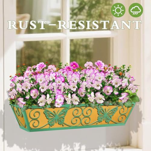 4 Pack 24 Inch Window Boxes Planters Railing Planter Box with Adjustable Brackets for Porch Fence Patio Balcony Hanging Flower Baskets with Woven Fabric for Outdoor Garden Decor - Green - Image 6