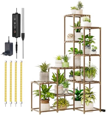 Bamworld Corner Plant Stand With Grow Lights - Tall Shelf Indoor Outdoor - Image 7
