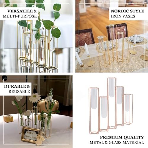 Efavormart Set of 5-12" Conjoined Geometric Metal Flower Vase Racks Hydroponic Test Tube Vases for Wedding Table Decoration - Image 4
