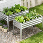 COMHOMA 2 Pack Raised Garden Bed with Legs 4x2x2.5ft,Large Elevated Galvanized Metal Planter Box with Drainage Holes,Outdoor Growing Kit with Gloves Tools for Backyard Patio Lawn,Sliver - Image 2