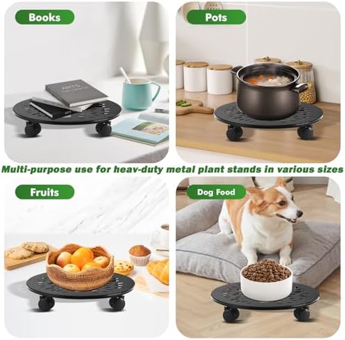 3 Packs Metal Plant Caddy with Wheels 12" Large Rolling Plant Stands Wheeled Plant Dolly Heavy-Duty Flower Pot Roller Base Movers, Black - Image 7