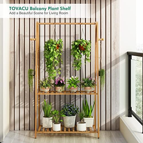 Hanging Plant Shelf Indoor Outdoor Bamboo Wood Plant Flower Stands - Image 3