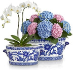 Blue and White Ceramic Planter Pot – Vintage Floral Oval Cachepot Vase for Indoor Plants, Flowers & Succulents – Glazed Chinese Porcelain Style Decorative Bowl – 7.4" or 10.6" Size – No Drainage by Arborus