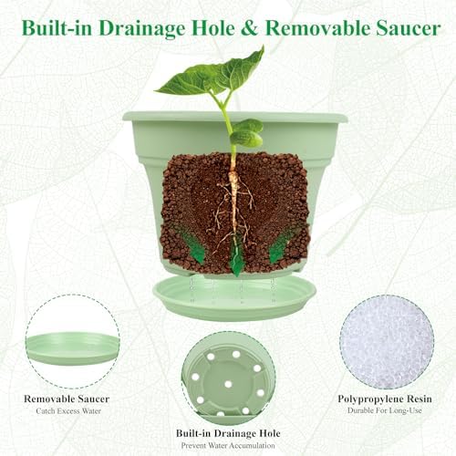 Pottiffe Plant-Pots-Planters-Indoor-Outdoor, 13 inch 4 Pack Green - Image 4