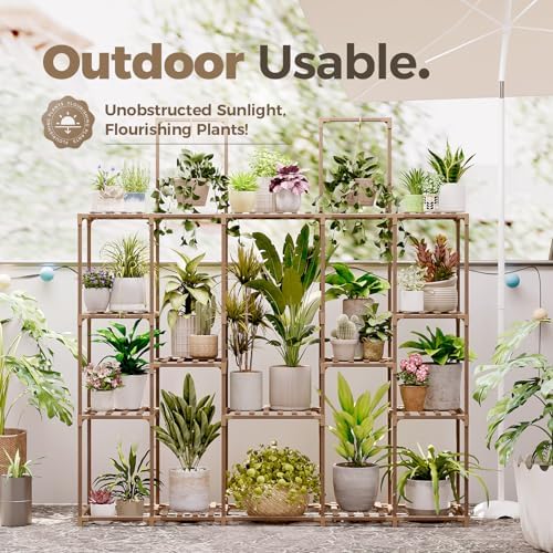 Bamworld Large Plant Shelf Plant Stand Indoor 62.2" Tall Outdoor Plant Holder Wood for Multiple Plants Hanging Plant Rack for Living Room Garden Balcony - Image 2
